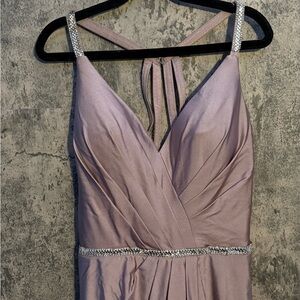 Elegant Lavender Gown with Rhinestone Accents